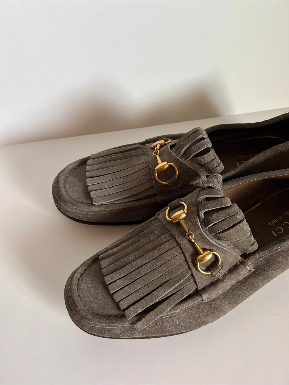 Gucci Brown Suede Fringe Horsebit Loafers